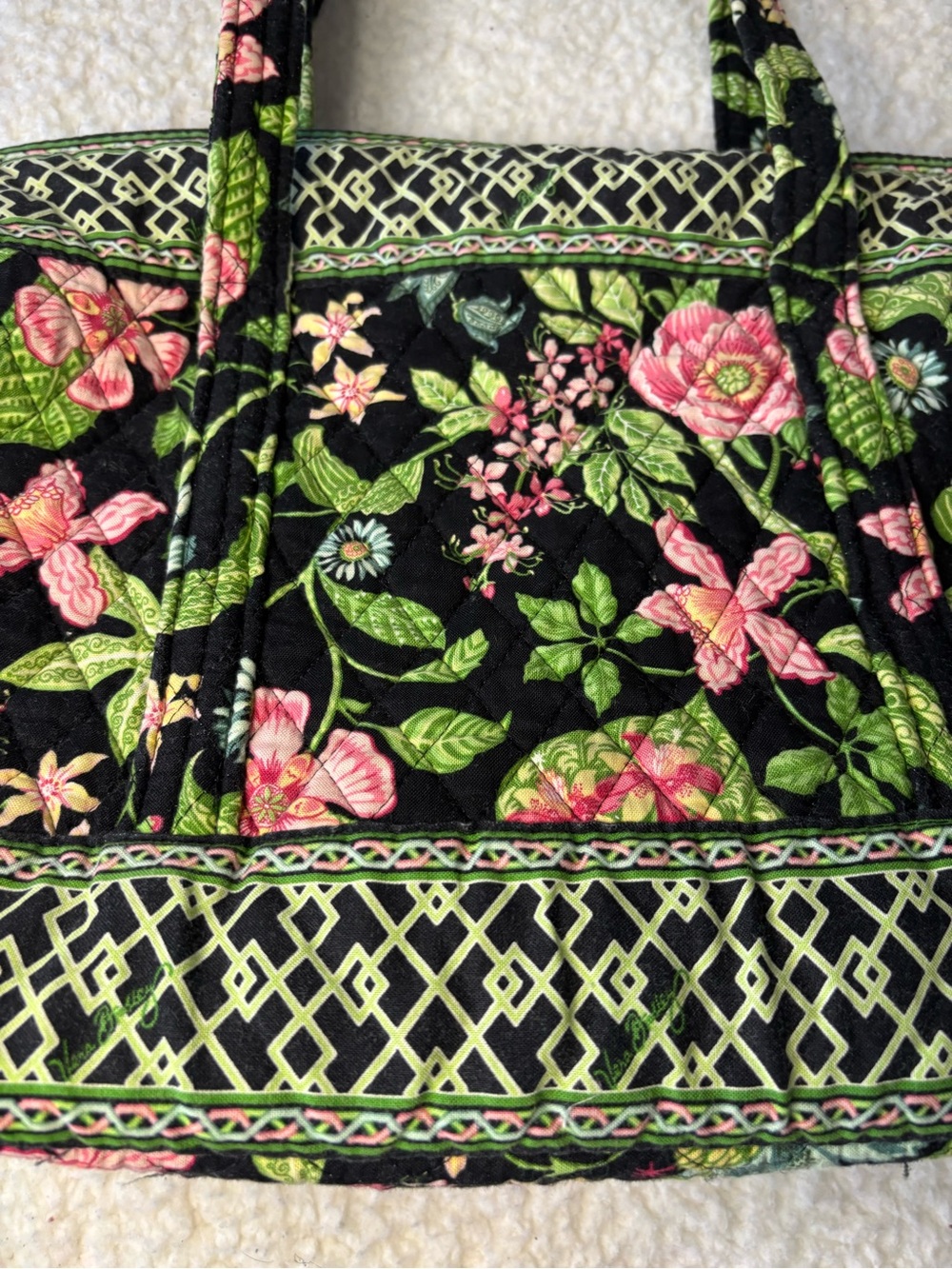 Vera Bradley Green Botanica Vintage Quilted Shoulder Tote Bag - Picture 3 of 14